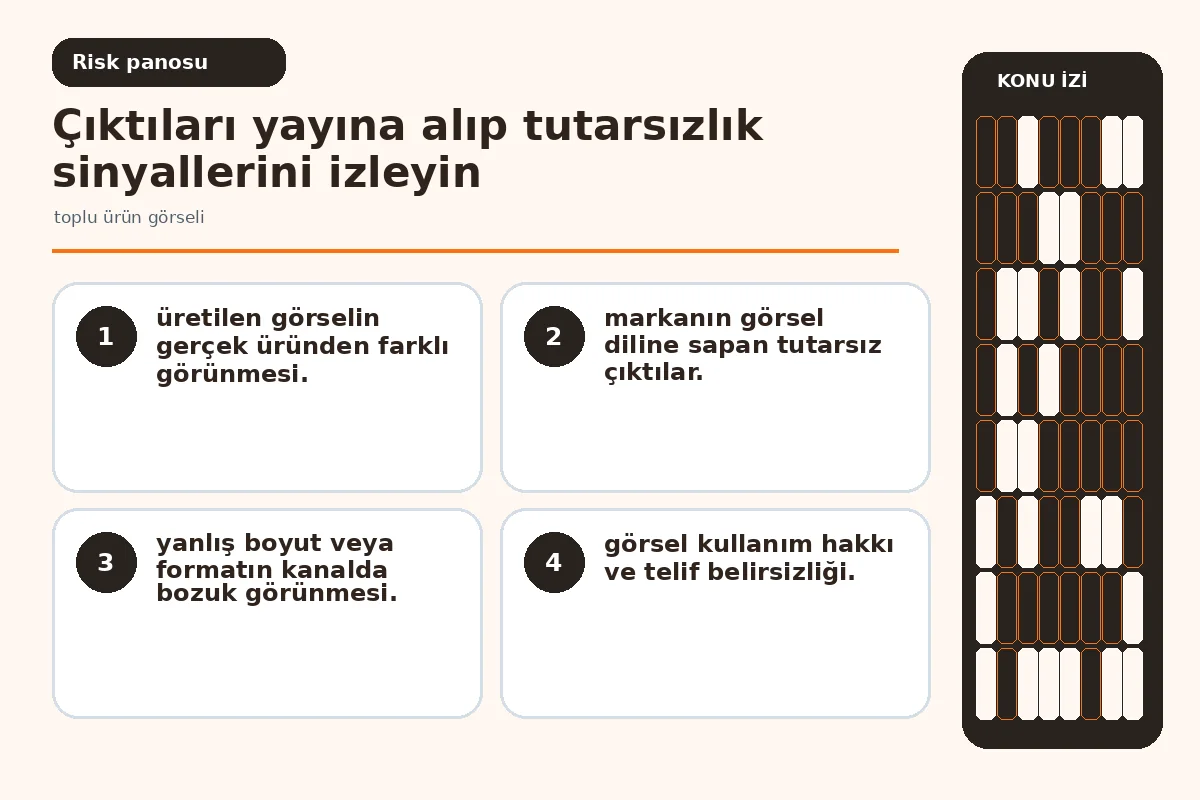 Tutarsız ve markadan sapan çıktı risklerini vurgulayan karşılaştırma görseli.