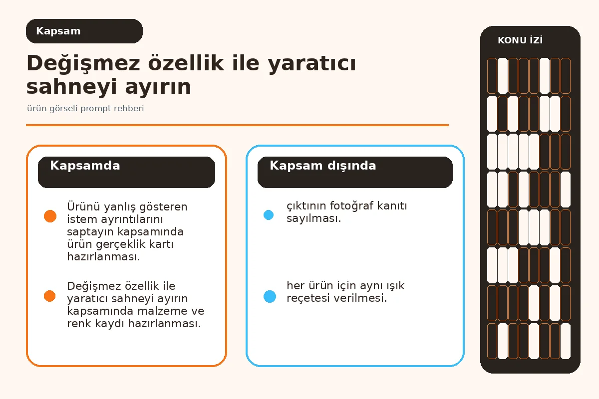 değişmez malzeme, oran ve etiket sınırlarını gösteren ürün şeması.