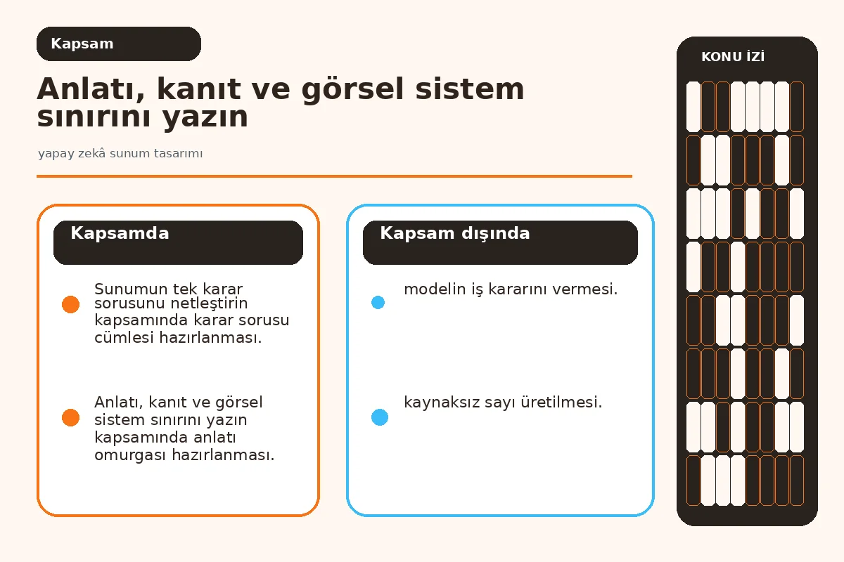 kanıt, konuşmacı notu ve görsel sistemi ayıran sunum haritası.