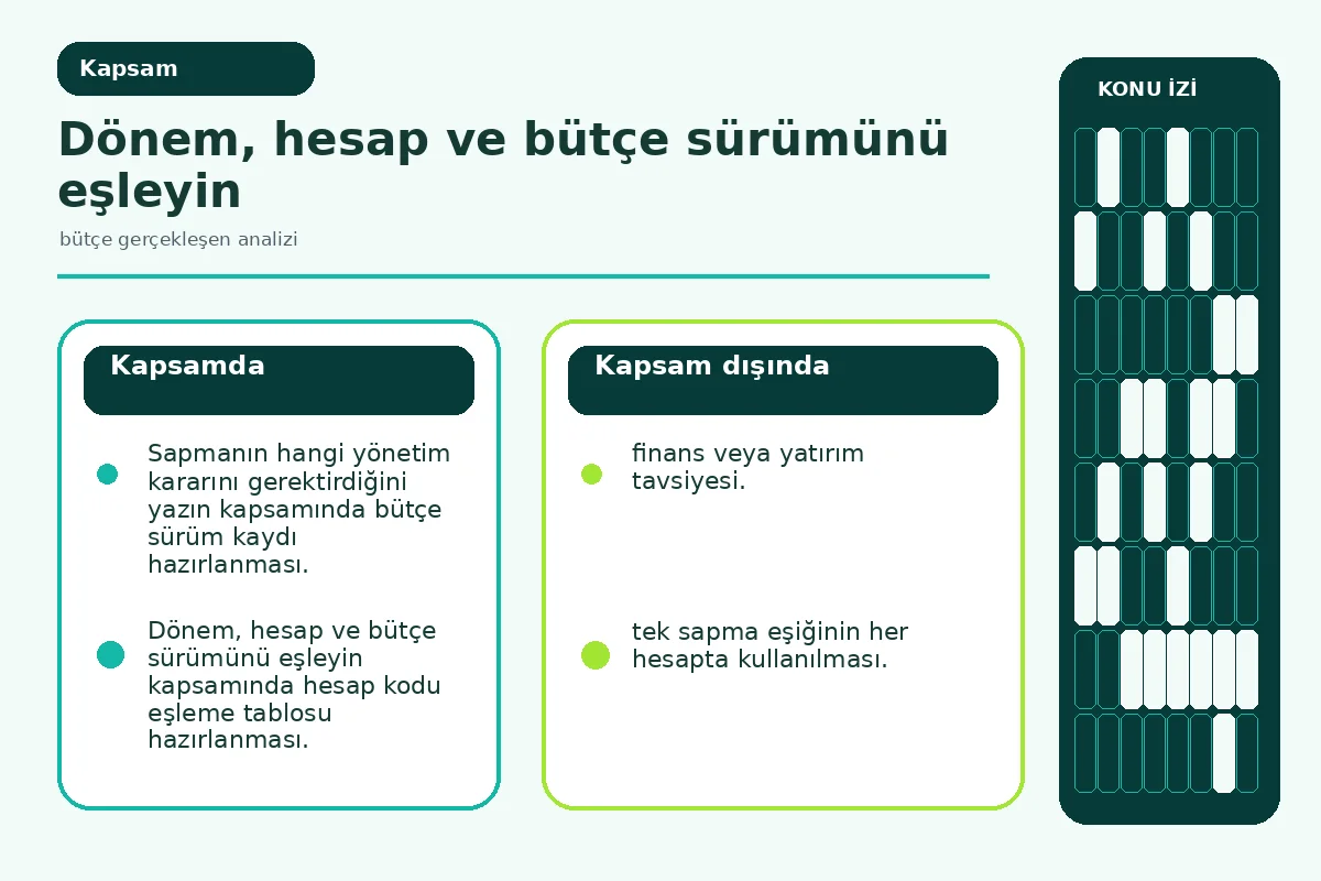 Bütçe Gerçekleşen Analizi: 7 Güvenli Karar Adımı 2 bütçe sürümü ile muhasebe kaynağını ayıran veri sözleşmesi.