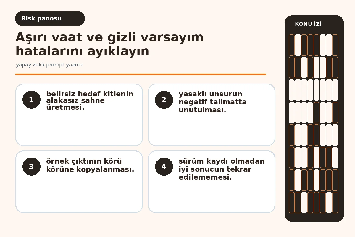 Yapay Zekâ Prompt Yazma İçin 7 Güvenli Adımın Gücü 5 gizli varsayım ve doğrulanmamış özellikleri işaretleyen kalite ekranı.