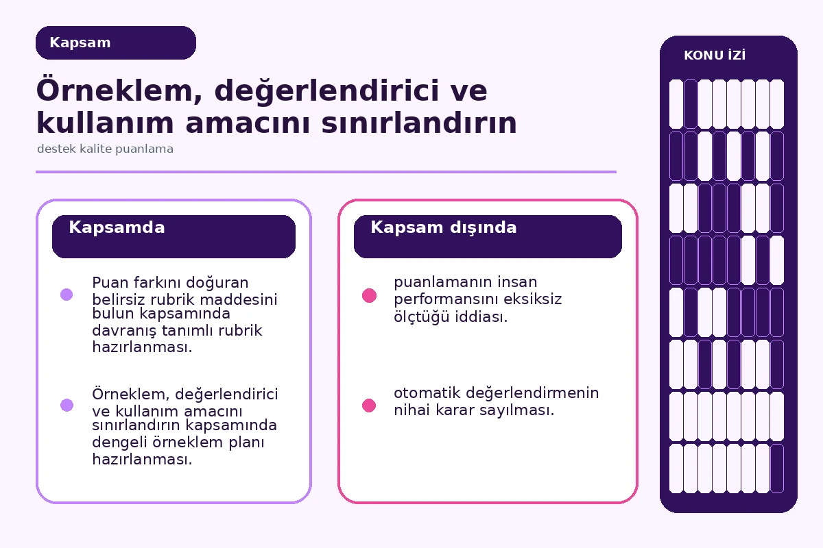 Destek Kalite Puanlama İçin 7 Güvenli Uygulama 2 değerlendirici, ekip lideri ve temsilci rollerini ayıran sorumluluk haritası.
